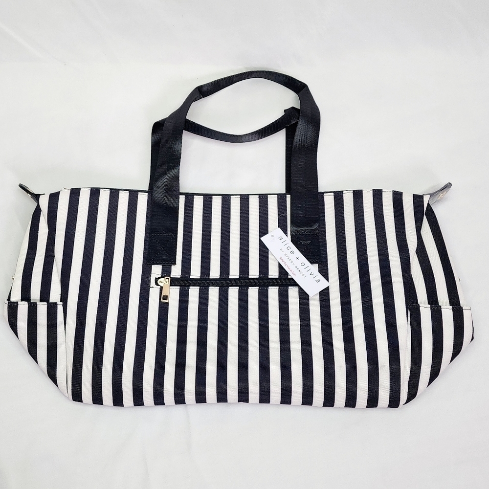 Alice + Olivia Positano Black & White Stripe Duffle Bag - Picture 2 of 3